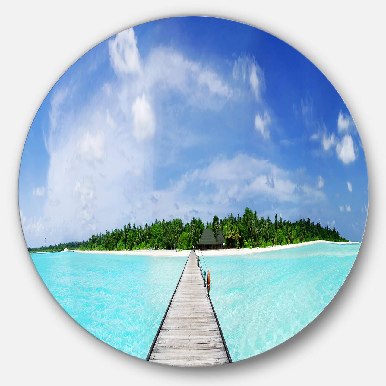 Designart - Maldives Panorama' Seascape Photography Circle Metal Wall Art